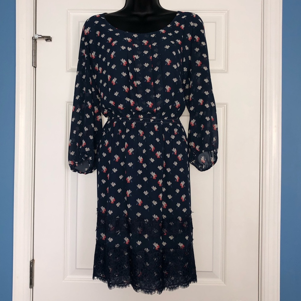 Studio M Navy Floral Print 3/4 Sleeve Dress